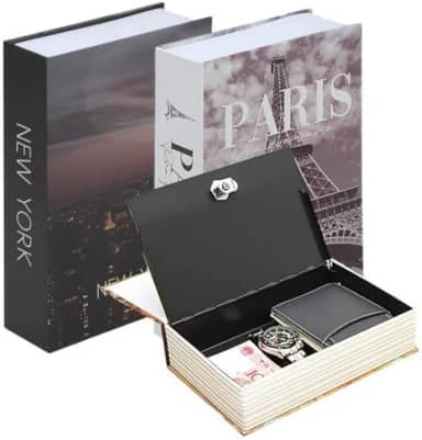 Cofre Camuflado em Formato de Livro com Chave, 18cm x 12cm, Revestimento em Capa Convencional