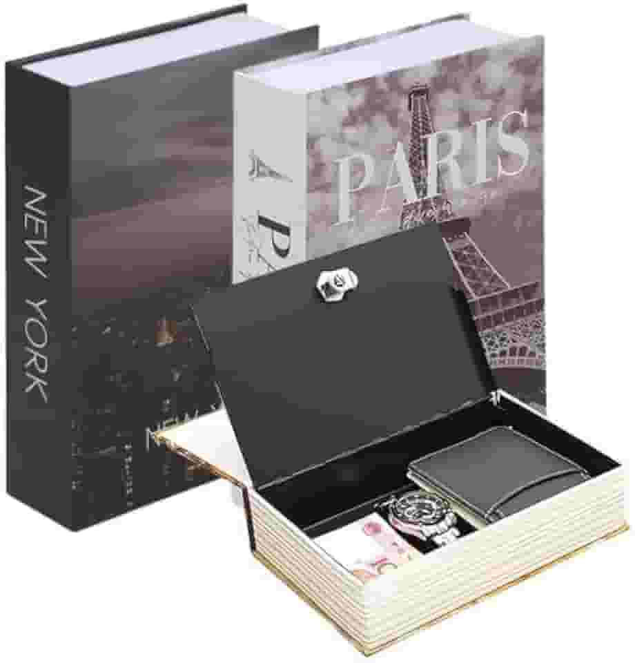 Cofre Camuflado em Formato de Livro com Chave, 18cm x 12cm, Revestimento em Capa Convencional