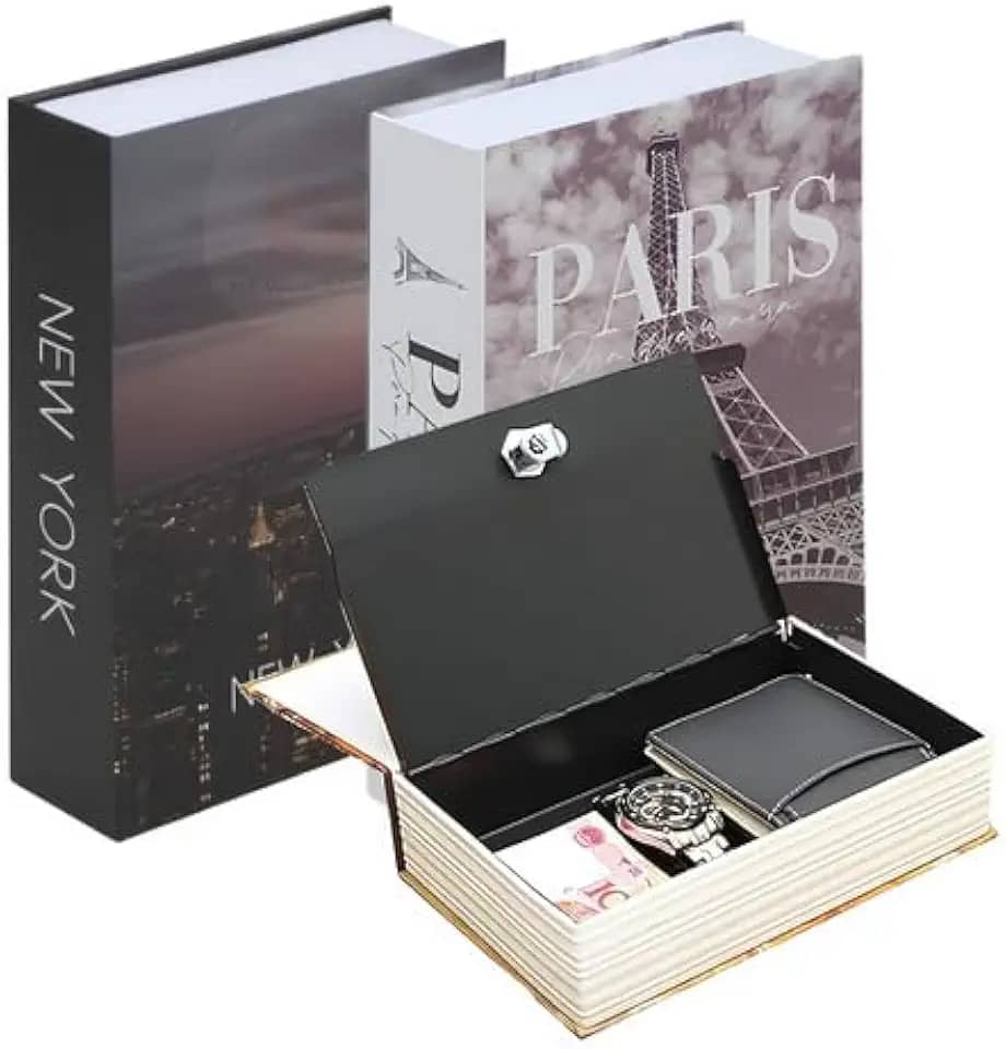 Cofre Camuflado em Formato de Livro com Chave, 18cm x 12cm, Revestimento em Capa Convencional