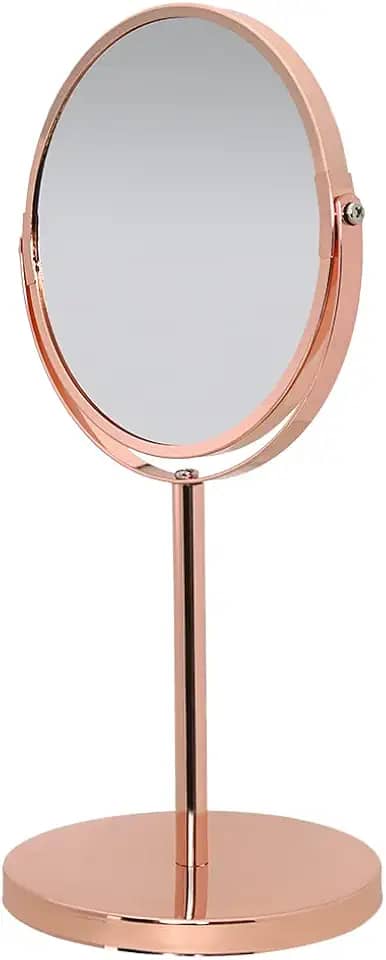 Mimo Style Espelho de Aumento com Base Cor Bronze, Dupla Face 360º Rotativo, Lado Normal e Outro Com Ampliação em 5X. Acabamento em Aço Inoxidável de Qualidade e Elegante