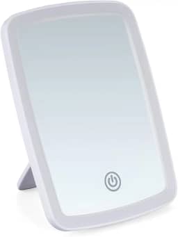 Espelho de Mesa com Luzes LED em 3 Cores para Maquiagem Cosméticos Portátil com Suporte de Apoio Iluminação Tipo Camarim, Touch, Zoom, Portátil para Penteadeira