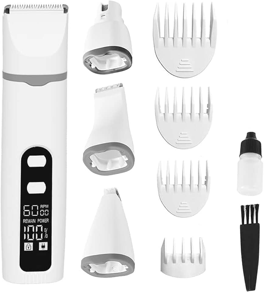 Máquina de Tosa para Pets 4 em 1 – Aparador de Pelos Sem Fio e Recarregável para Cães e Gatos – Silenciosa, com Cabeças de Corte Intercambiáveis, Ideal para Cortes Precisos