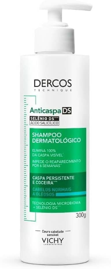 Vichy Dercos Shampoo Anticaspa DS para Cabelos Normais a Oleosos, Elimina 100% da Caspa Visível e Coceira, Ação Antirreincidência por 6 Semanas, Controla a Oleosidade, 300g