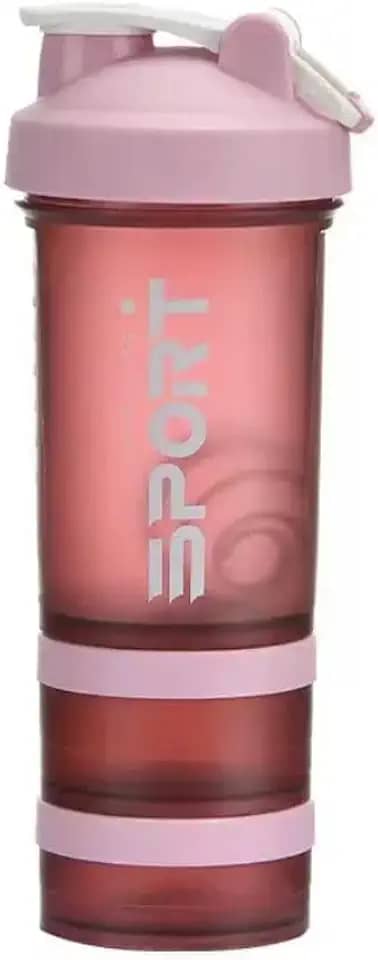 Coqueteleira para Academia com Misturador, 650 ml, Compartimentos para Suplementos, Antivazamento (Rosa)