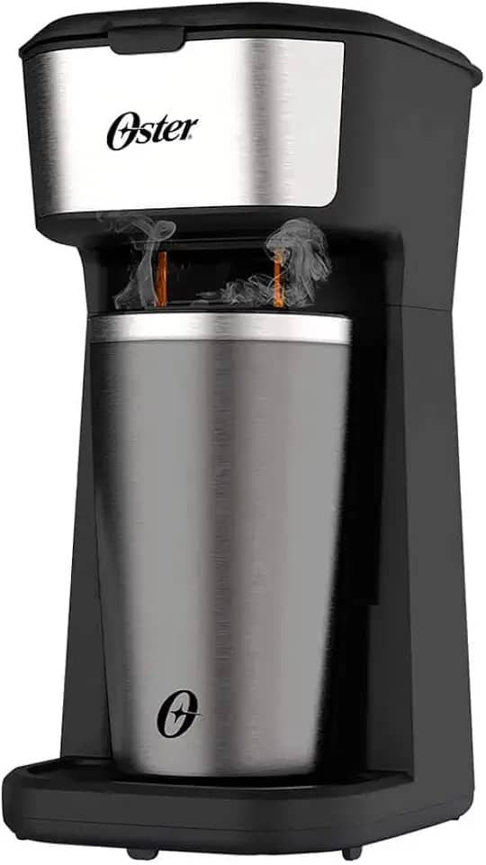 Cafeteira Oster 2Day Inox 2 em 1 com Copo Térmico, 110V, Preto/Inox, 600W, OCAF200