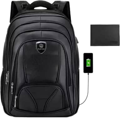 Mochila Masculina Couro Refor?ada Bolsa Notebook Imperme?vel Executiva com USB e carteira de couro leg?timo