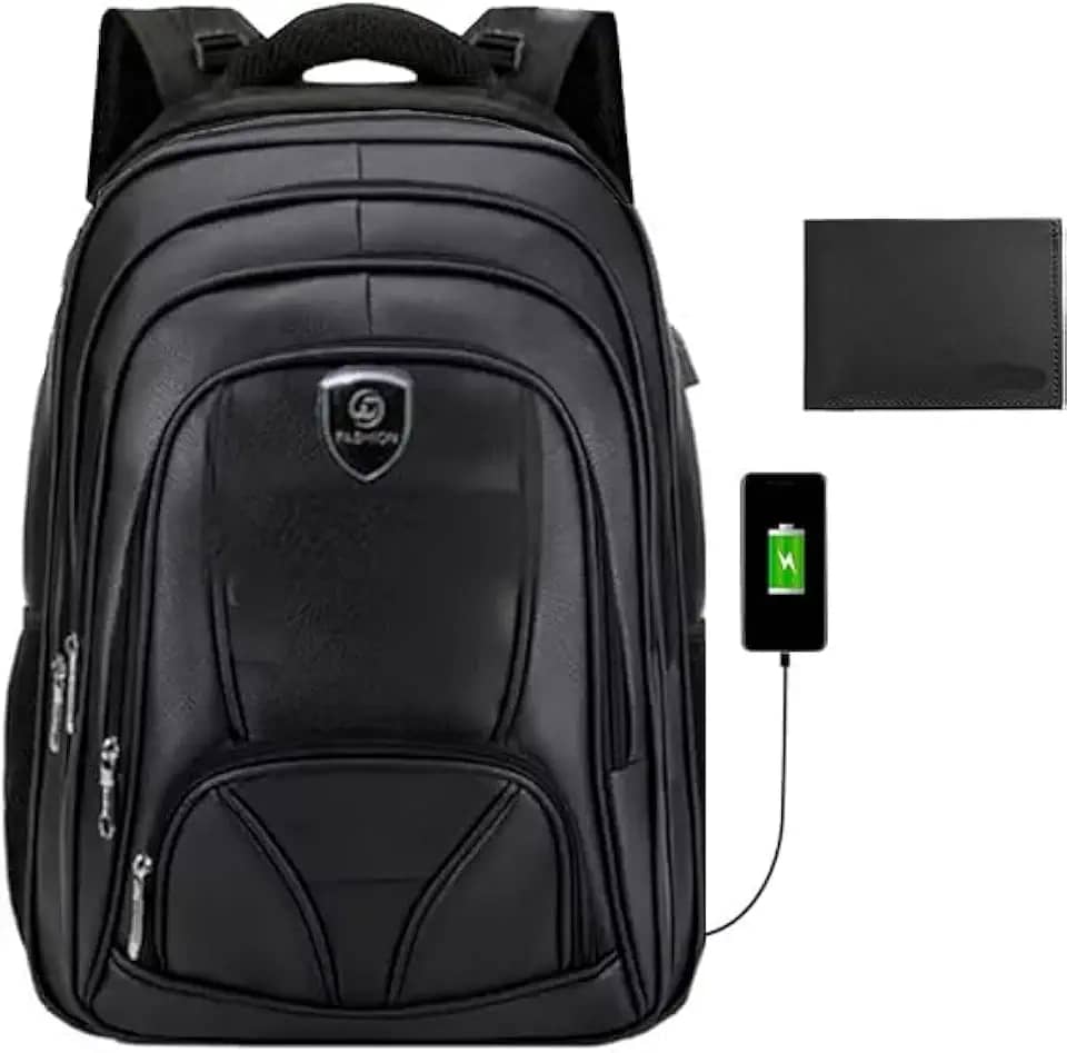 Mochila Masculina Couro Refor?ada Bolsa Notebook Imperme?vel Executiva com USB e carteira de couro leg?timo