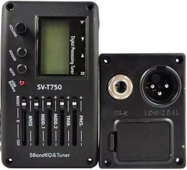 Captador SV-T750 com Afinador Digital e Equalizador de 5 Bandas - Kit Completo com Captador Piezo Ceramico e Base de Montagem - Preta