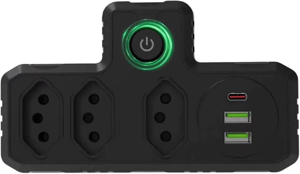 Extensão Tomada Filtro de Linha 3 Saídas, Régua Elétrica, Proteção Contra Surtos, Botão Liga/Desliga, Adaptador Universal, Preto (preto)