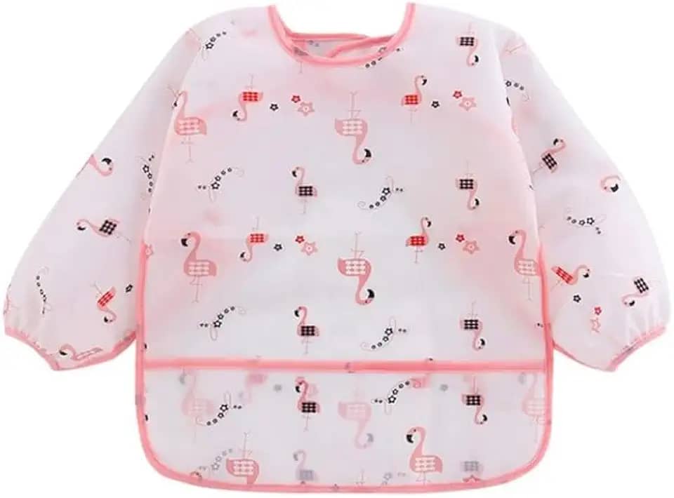 Babador Manga Longa Impermeável Cata Migalhas - Flamingo