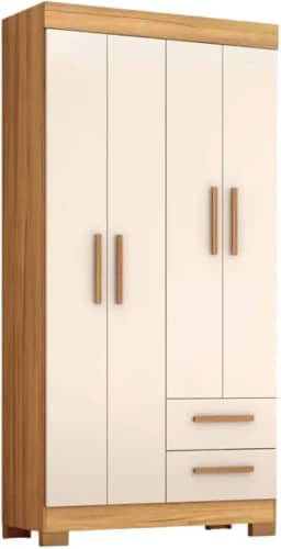 Guarda Roupas Solteiro 4 Portas 2 Gavetas Malta Madeirado/Off White Notável