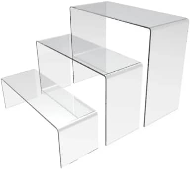 Conjunto de 3 Expositores Escada em Acrílico Transparente, Organizador para Sapatos, Cosméticos e Doces
