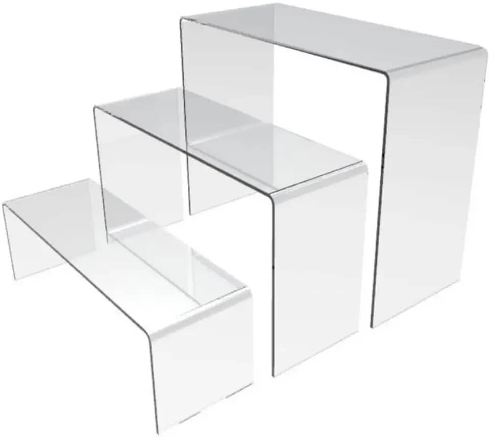 Conjunto de 3 Expositores Escada em Acrílico Transparente, Organizador para Sapatos, Cosméticos e Doces