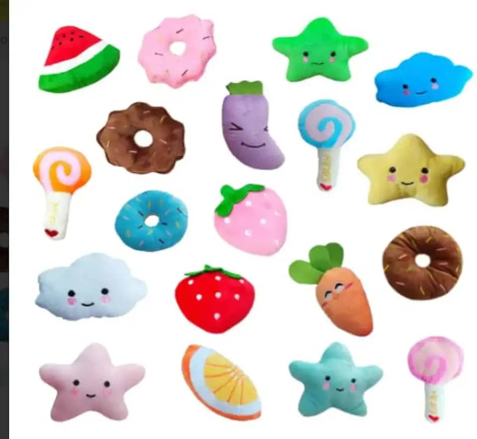 Kit 5 Mordedores de Pelúcia Brinquedo Diversos Cachorros e Gatos Apito