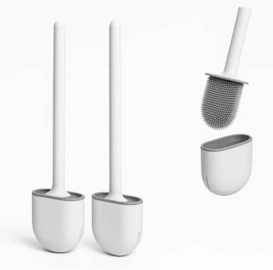 Escova de Vaso Sanitário em Silicone – Kit com 2 Unidades, Suporte Adesivo de Parede, Design Slim, Fácil Limpeza