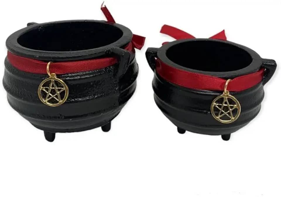 Kit 2 Caldeirões Pentagrama Bruxa Ferro Fundido 300 e 100 ml