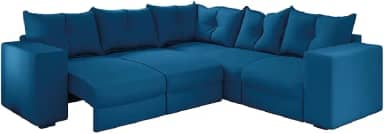 Sofá de Canto Retrátil 5 Lugares Veludo New Qatar Azul Selmer