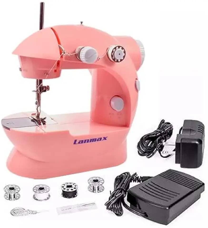 Mini Máquina De Costura LANMAX LMD-202-PINK Reta Pedal Portátil Rosa 110v/220v Leve Bivolt