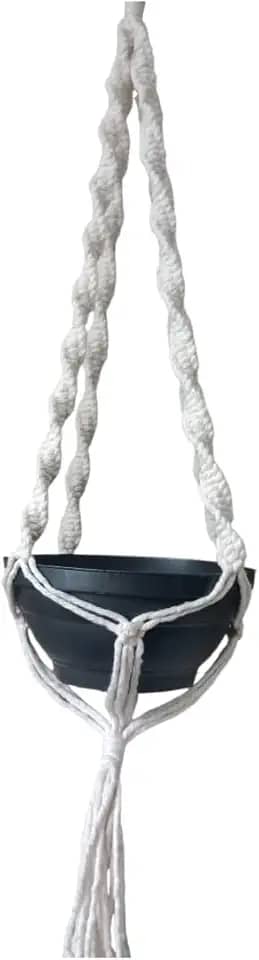 Suporte de Planta Macramê, Corda de Algodão, Cores Cru, Amarelo e Verde, Decoração para Vaso Suspenso