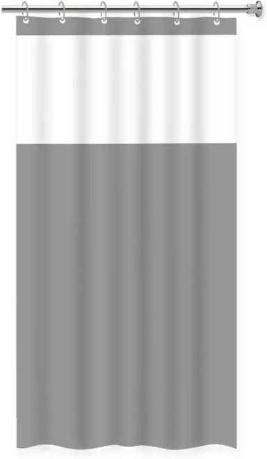 Cortina para Box de Banheiro em PVC com Visor 1,38m x 1,98m Impermeável Antimofo (Cinza)