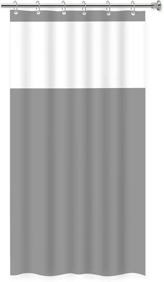 Cortina para Box de Banheiro em PVC com Visor 1,38m x 1,98m Impermeável Antimofo (Cinza)