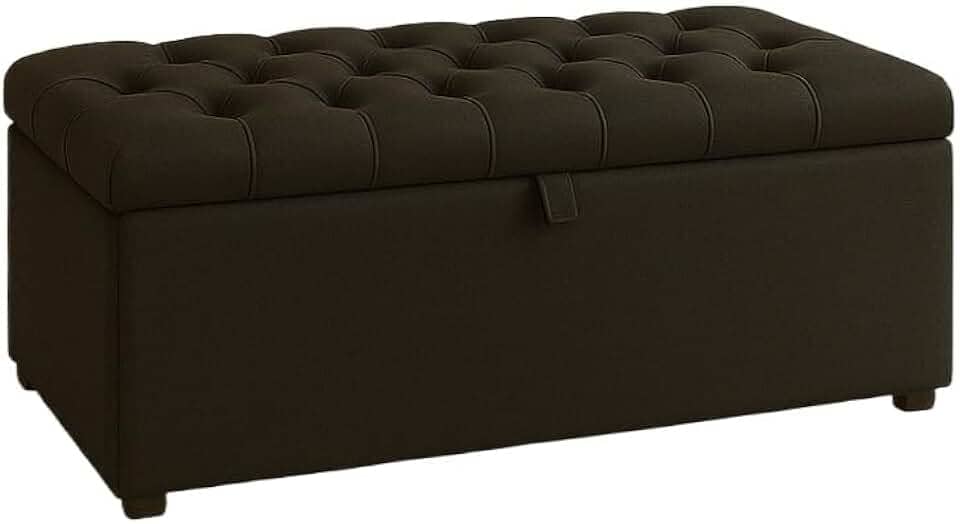 Puff Baú Pé de Cama 90 cm Suede Capitone – Porta Objetos e Brinquedos (Preto-Tampa Lisa)