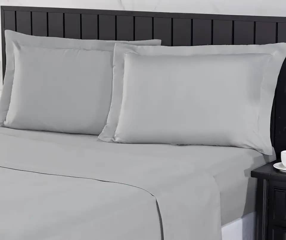 Jogo de Cama Casal 400 Fios Percal 04 Peças Com Lençol de Cima e Aba Americana, Antiácaro, Anti-pilling com Toque Macio - Cinza,Casal