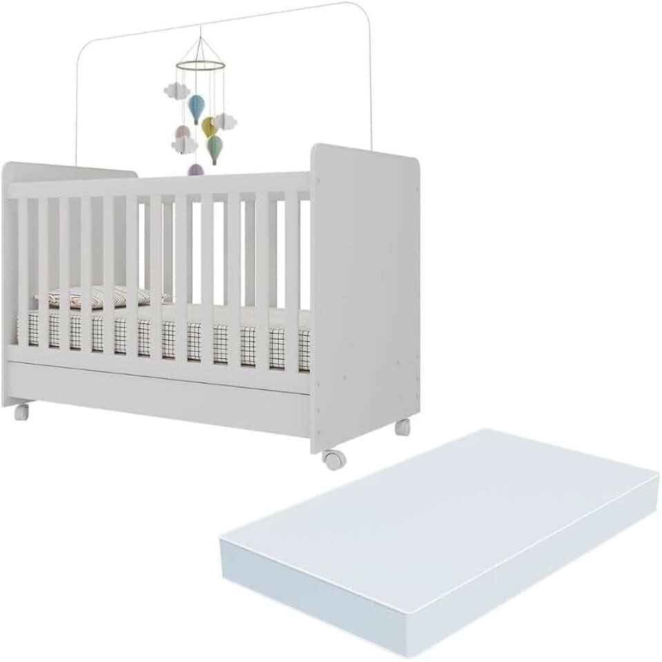 Berço Americano 3x1 com Colchão Incluso e Rodízios Pimpolho Multimóveis Mp4308 Branco