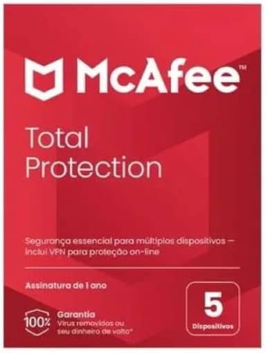 McAfee Total Protection | 5 dispositivos | Software de segurança que inclui Antivírus, VPN Segura, gerenciador de senhas, monitoramento de identidade | 2 anos de Assinatura |Cartão-chave