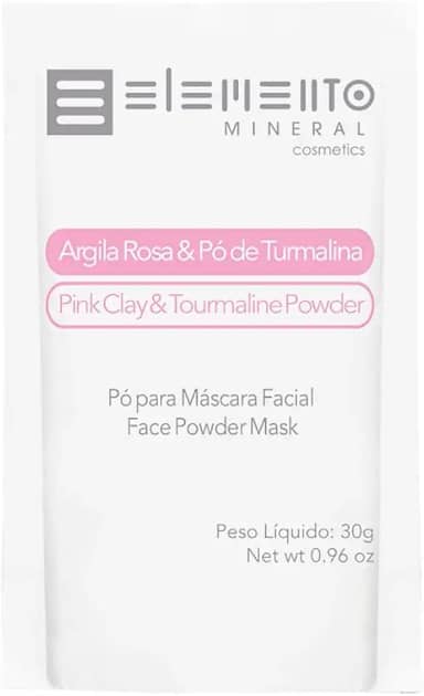 Elemento Mineral Máscara Facial Vegana Argila Rosa com Pó Turmalina Rosa 30g Para Pele Seca e Sensível Revitalizante e Iluminadora
