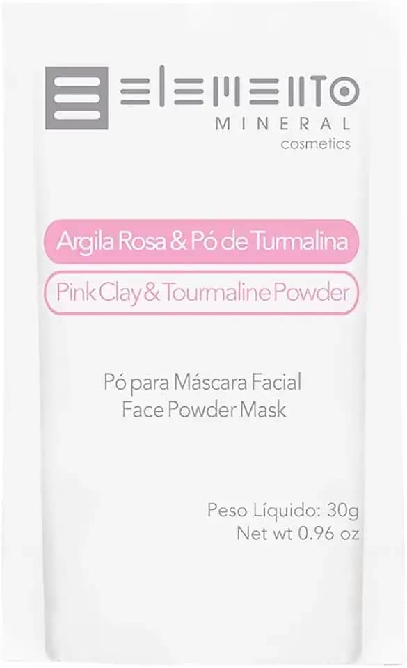 Elemento Mineral Máscara Facial Vegana Argila Rosa com Pó Turmalina Rosa 30g Para Pele Seca e Sensível Revitalizante e Iluminadora