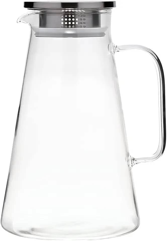 Mimo Style Jarra de Vidro Com Tampa 1,8L, Feita em Vidro Borossilicato e Aço Inoxidável. Para Servir Suco, Água Saborizada ou Qualquer Outra Bebida. Lindae Elegante