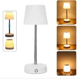 Abajur De Mesa LED Recarregável | Luz Amarela com Intensidade Ajustável | Luminária Touch Sem Fio para Criado-Mudo, Decoração, Leitura e Ambiente Aconchegante