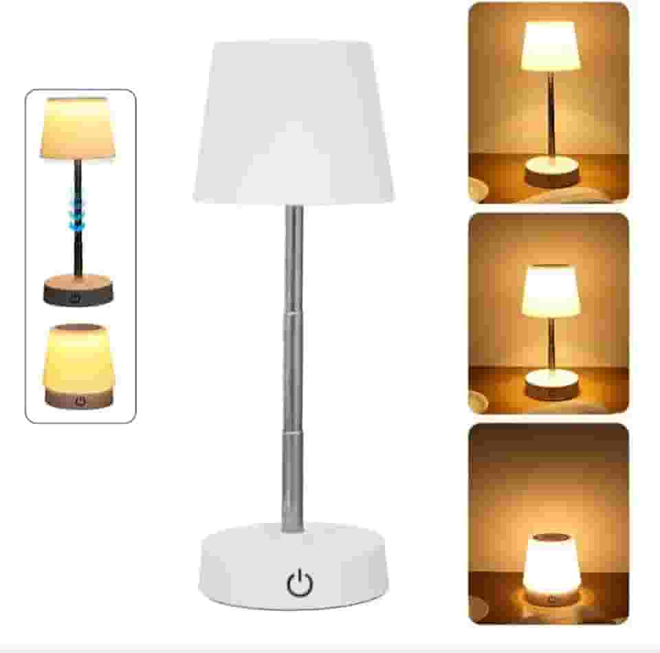 Abajur De Mesa LED Recarregável | Luz Amarela com Intensidade Ajustável | Luminária Touch Sem Fio para Criado-Mudo, Decoração, Leitura e Ambiente Aconchegante