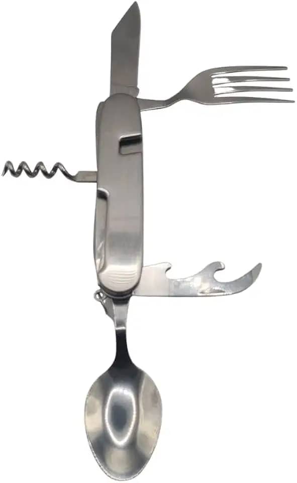 Conjunto de Talheres Dobrável Garfo Colher Saca Rolha Abridor Multifuncional Sobrevivência Camping Acampamento Trilha