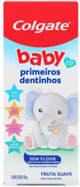 Creme dental Baby Primeiros Dentinhos, Creme Dental Infantil Sem Flúor, Fruta Suave, 2-24 Meses, 50g