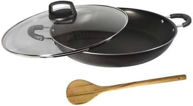 Paella Tacho N32 Antiaderente com Tampa Vidro + Colher Preta