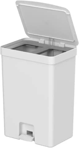 Lixeira para cozinha dupla com pedal para coleta seletiva orgânico reciclável OU Trium 30 litros branca