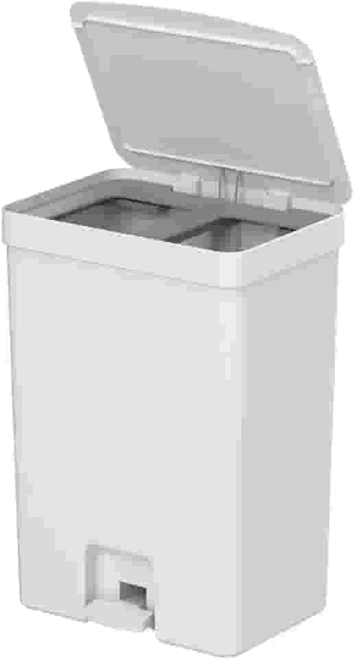 Lixeira para cozinha dupla com pedal para coleta seletiva orgânico reciclável OU Trium 30 litros branca