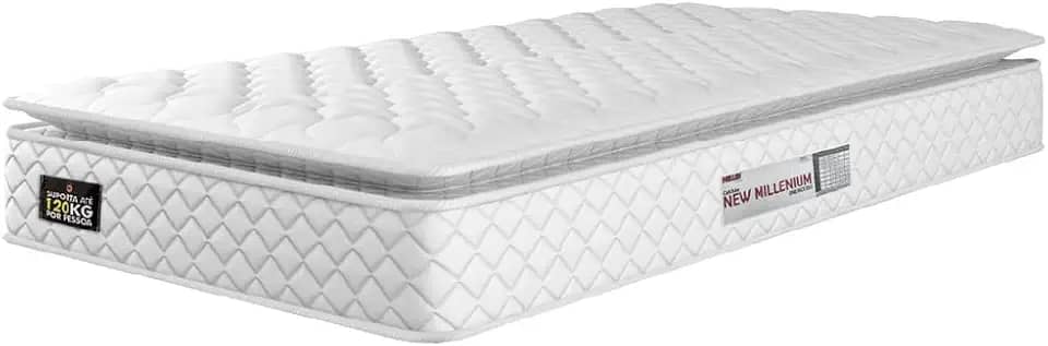 Colchão Solteiro Espuma D33 Pillow Top New Millenium Branco Hellen – Suporta Até 120 Kg Por Pessoa (Solteiro)