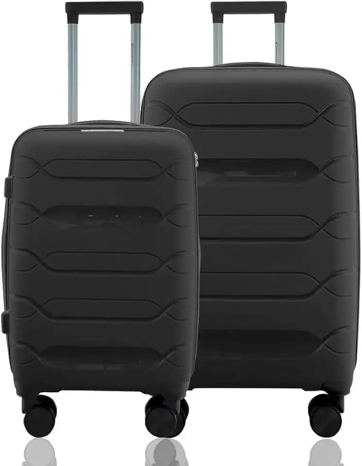 Kit Conjunto 2 Malas Viagem Bordo 10kg e Média Despachada 23kg Rígida Polipropileno Expansiva Rodas Duplas 360º Cadeado TSA Gladiador P1PM Preto