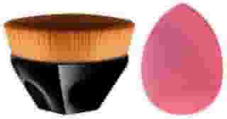 Pincel TikTok Hexagonal Kabuki para Maquiagem + Esponja Gota 3D Chanfrada, Cerdas Sintéticas Macias para Base, Corretivo e Pó – H2F STORE