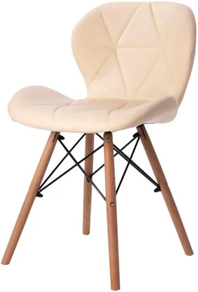 Cadeira Estofada Jantar Charles Eames Eiffel Slim Wood Confort Creme