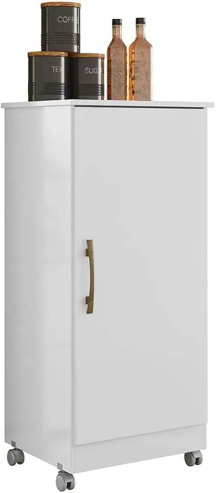 Armário Multiuso Organizador Lavanderia com Rodizio Lírio Moval Branco