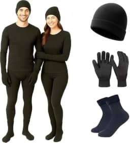 Kit Térmico de Inverno Segunda Pele, Conjunto com Roupa Térmica Flanelada, Luvas, Touca e Meias Peluciadas