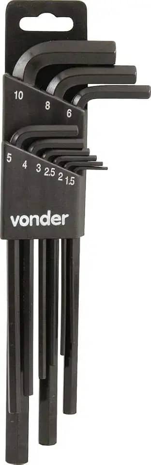 Vonder, Jogo De Chaves Hexagonais (Allen) Longa, 1,5 Mm A 10 Mm, Com 9 Peças.