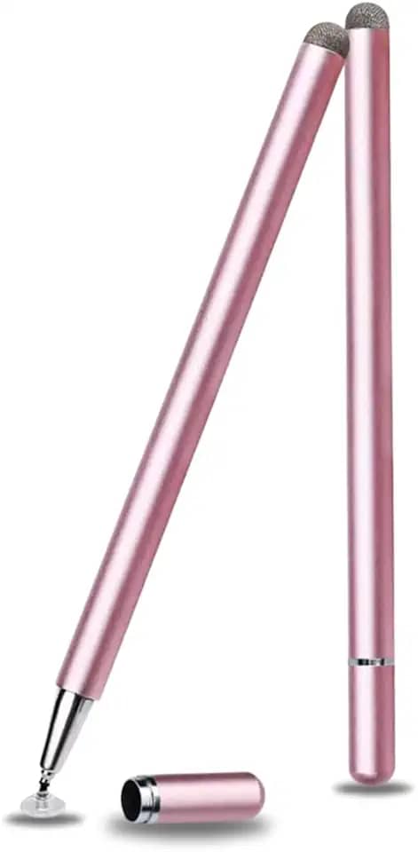 Caneta Stylus Capacitiva 2 em 1 Universal Para Telas Touch Tablets, smartphones e notebooks compatível com Apple, Samsung, Xiaomi, Motorola Sem Bateria, Sem Bluetooth Alta Precisão (ROSA)