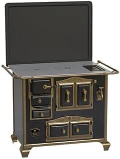 Fogão à Lenha Imperador N2, Preto com Detalhes Dourados, Estilo Gabinete, Uso Doméstico
