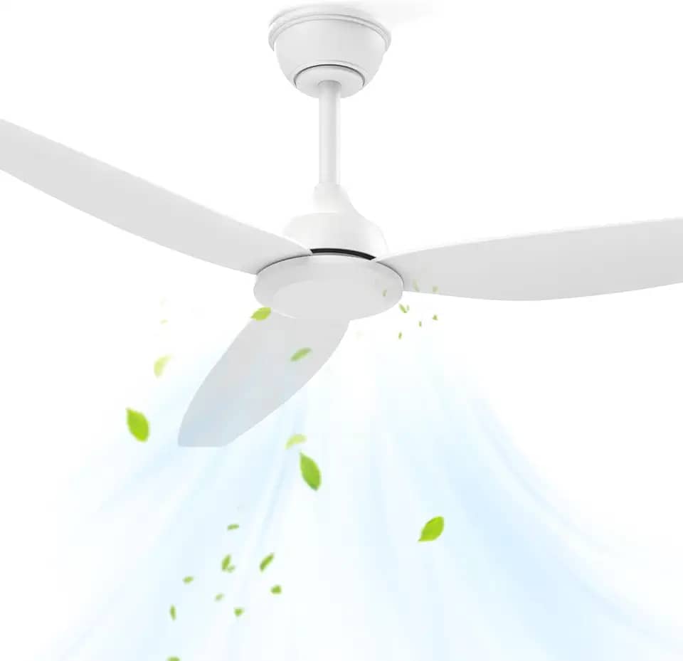 Ventilador de Teto sem lampada, 52 Polegadas, Controle Remoto, 6 Velocidades, Reversível, Ventilador Grande Sem Luz, Branco