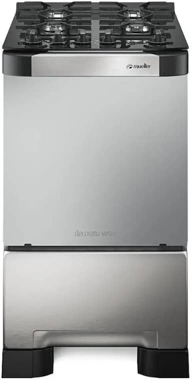 Fogão 4 Bocas Mueller Decorato Vetro Inox Bivolt com Mesa de Vidro